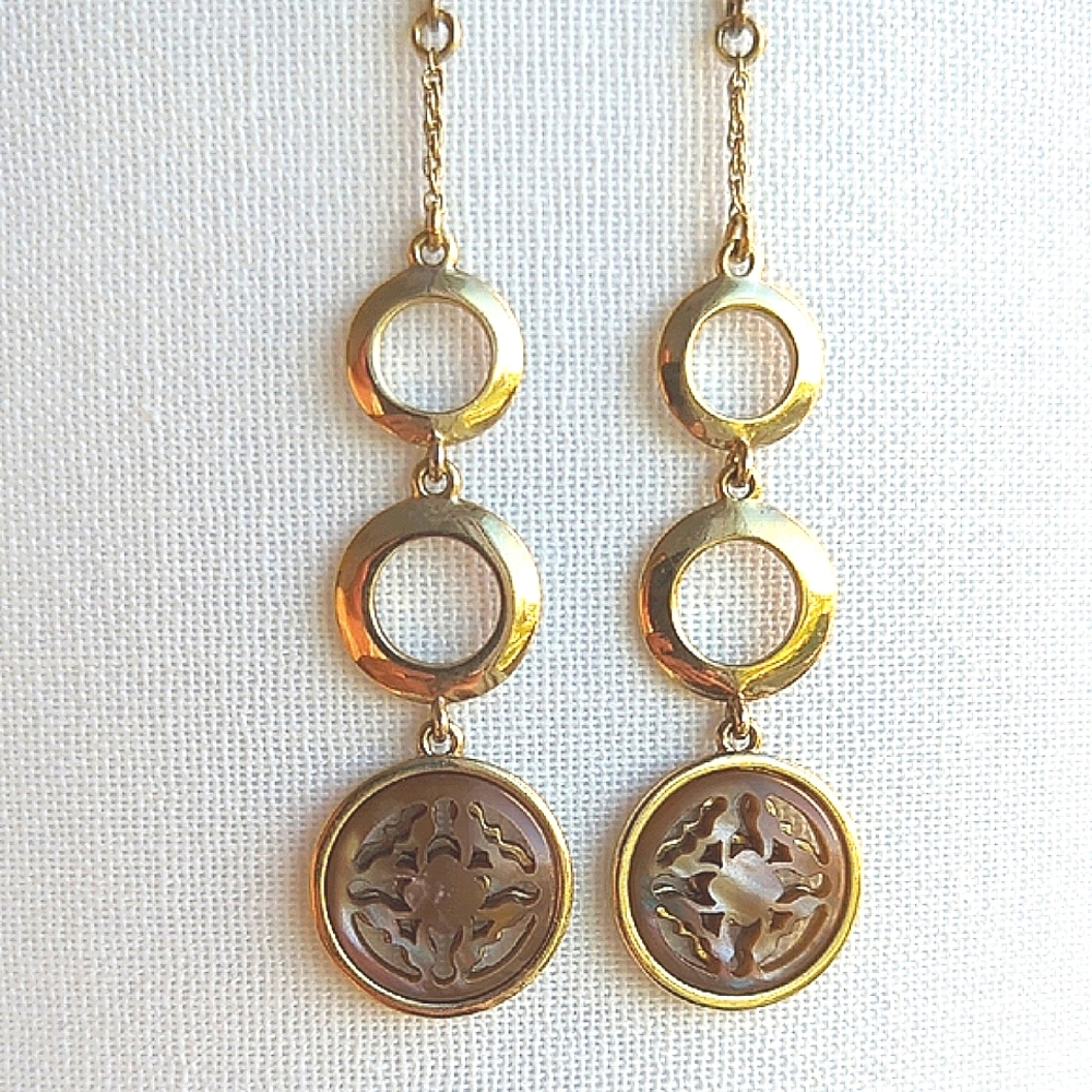 Monet Gold and Brown Geometric Dangle Earrings